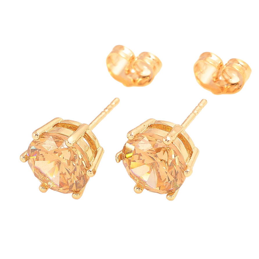 Сережки Xuping колір Позолота 18К пусети "Золотисті кристали в 6-ти крапановій оправі" ø 9мм фото №1