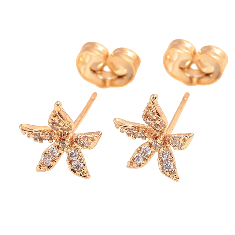 Серьги Xuping цвет Позолота 18К пусеты "Цветочки с кристаллами" фото №1