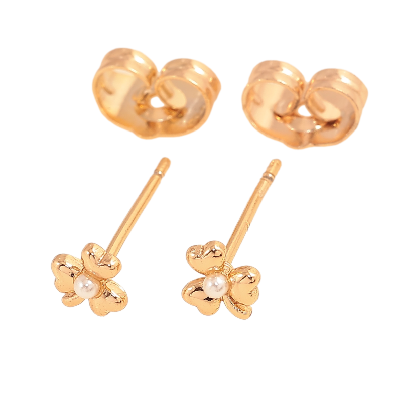 Сережки Xuping колір Позолота 18К пусети "Конюшина з перлинами" фото №9