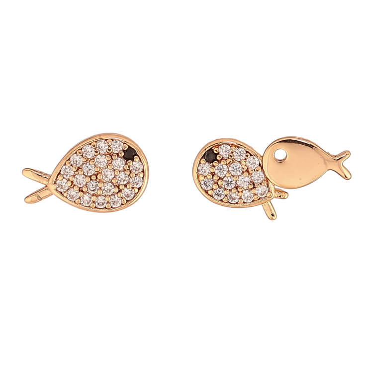 Сережки Xuping колір Позолота 18К пусети "Асиметричні рибки з кристалами" фото №11 Сережки Xuping колір Позолота 18К пусети "Асиметричні рибки з кристалами" фото №11