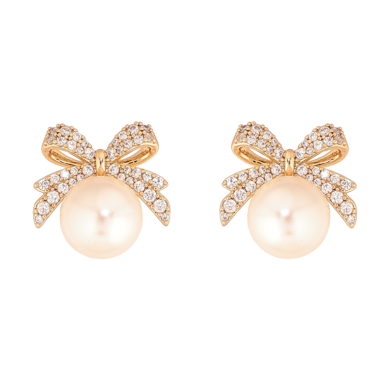 Серьги Xuping цвет Позолота 18К пусеты "Жемчужины с бантами" фото №1 Серьги Xuping цвет Позолота 18К пусеты "Жемчужины с бантами" фото №1