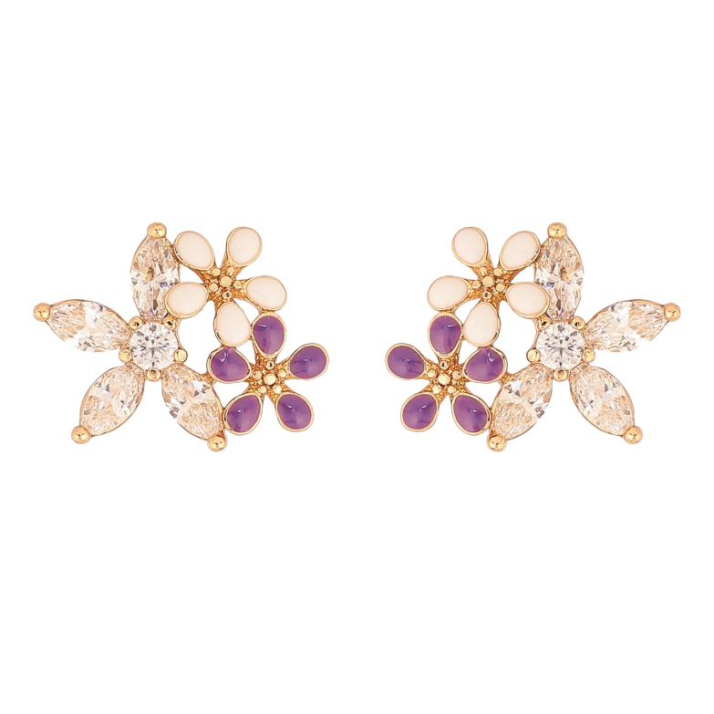 Сережки Xuping колір Позолота 18К пусети "Квіточки з кристалами та емаллю" фото №1 Сережки Xuping колір Позолота 18К пусети "Квіточки з кристалами та емаллю" фото №1