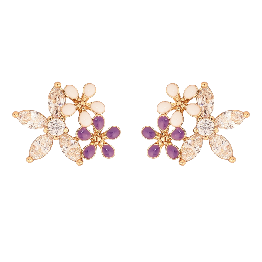 Сережки Xuping колір Позолота 18К пусети "Квіточки з кристалами та емаллю" фото №1 Сережки Xuping колір Позолота 18К пусети "Квіточки з кристалами та емаллю" фото №1