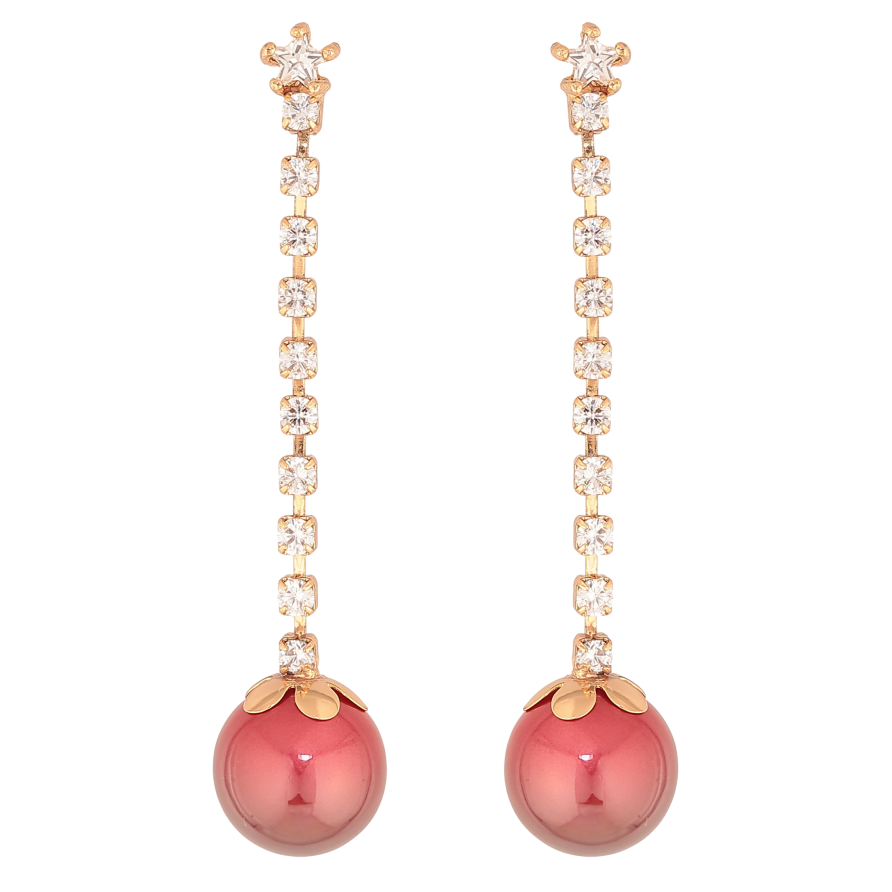 Серьги Xuping цвет Позолота 18К пусеты "Подвески с красными бусинами" фото №1