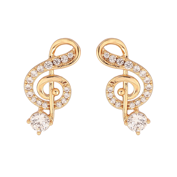 Сережки Xuping колір Позолота 18К пусети "Скрипковий ключ із кристалами" фото №12