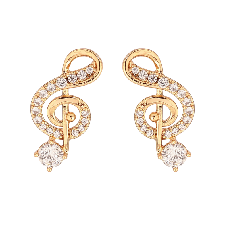 Сережки Xuping колір Позолота 18К пусети "Скрипковий ключ із кристалами" фото №1