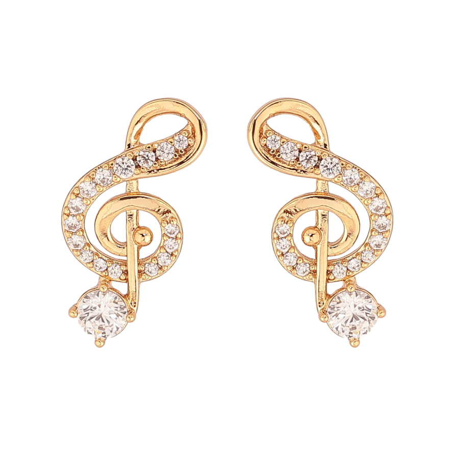 Сережки Xuping колір Позолота 18К пусети "Скрипковий ключ із кристалами" фото №1
