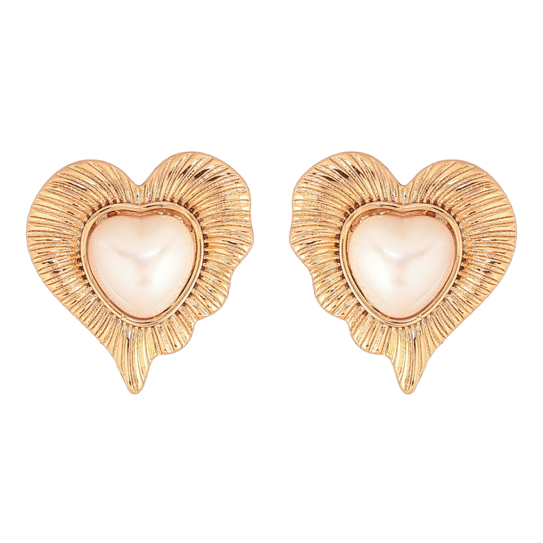 Серьги Xuping цвет Позолота 18К пусеты "Сердечки с жемчужинами" фото №1