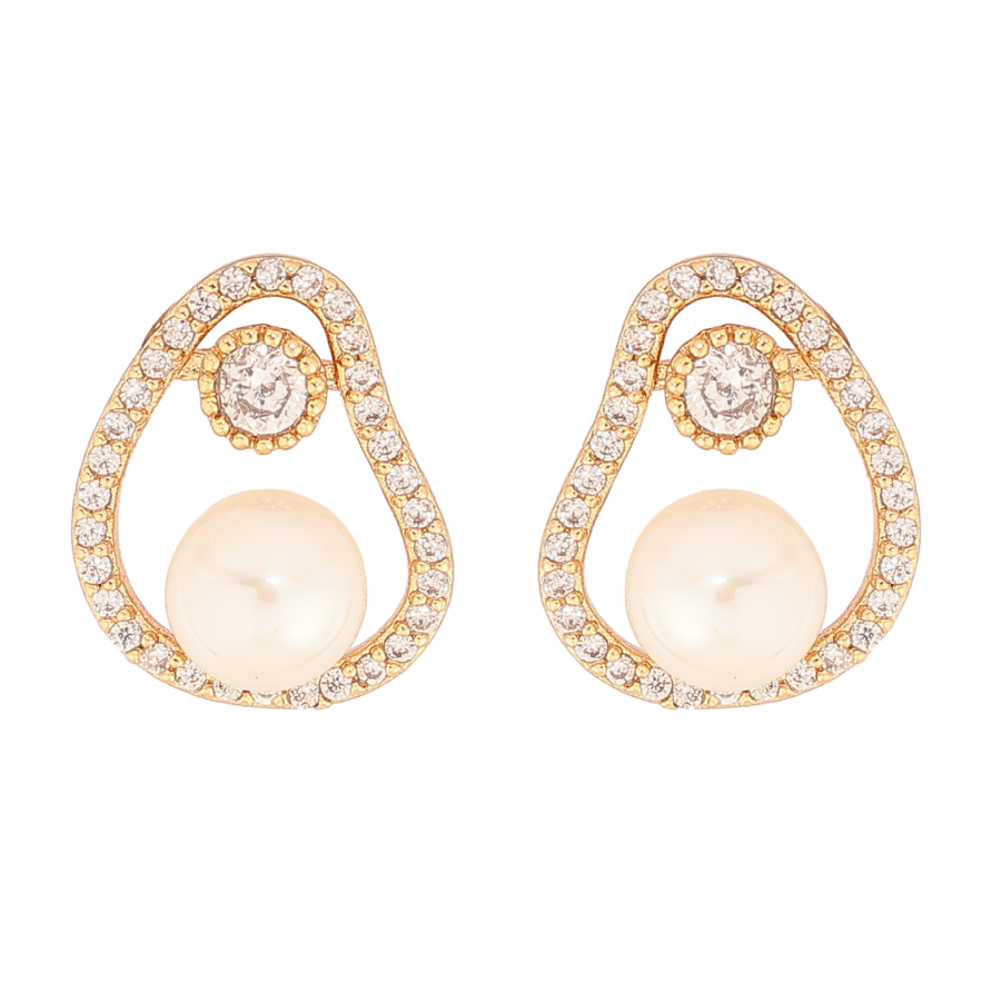 Серьги Xuping цвет Позолота 18К пусеты "Узор с кристаллами и жемчужинами" фото №1