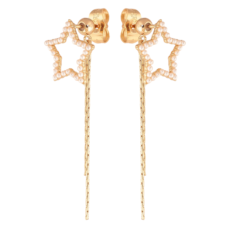 Сережки Xuping колір Позолота 18К пусети "Перлинні зірки з підвісками" 2 в 1 фото №1 Сережки Xuping колір Позолота 18К пусети "Перлинні зірки з підвісками" 2 в 1 фото №1