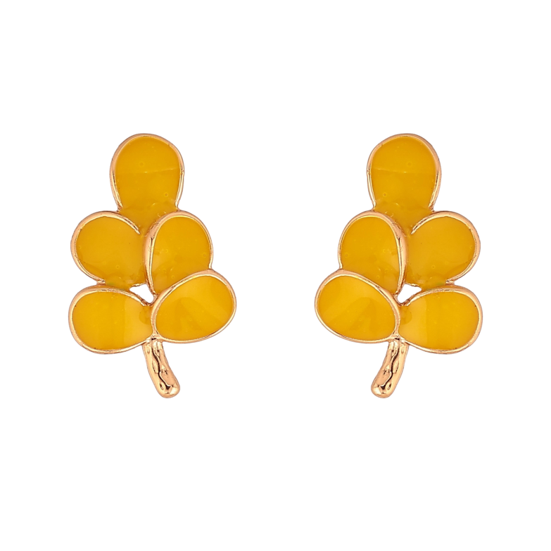 Сережки Xuping колір Позолота 18К пусети "Листочки з жовтою емаллю" фото №1