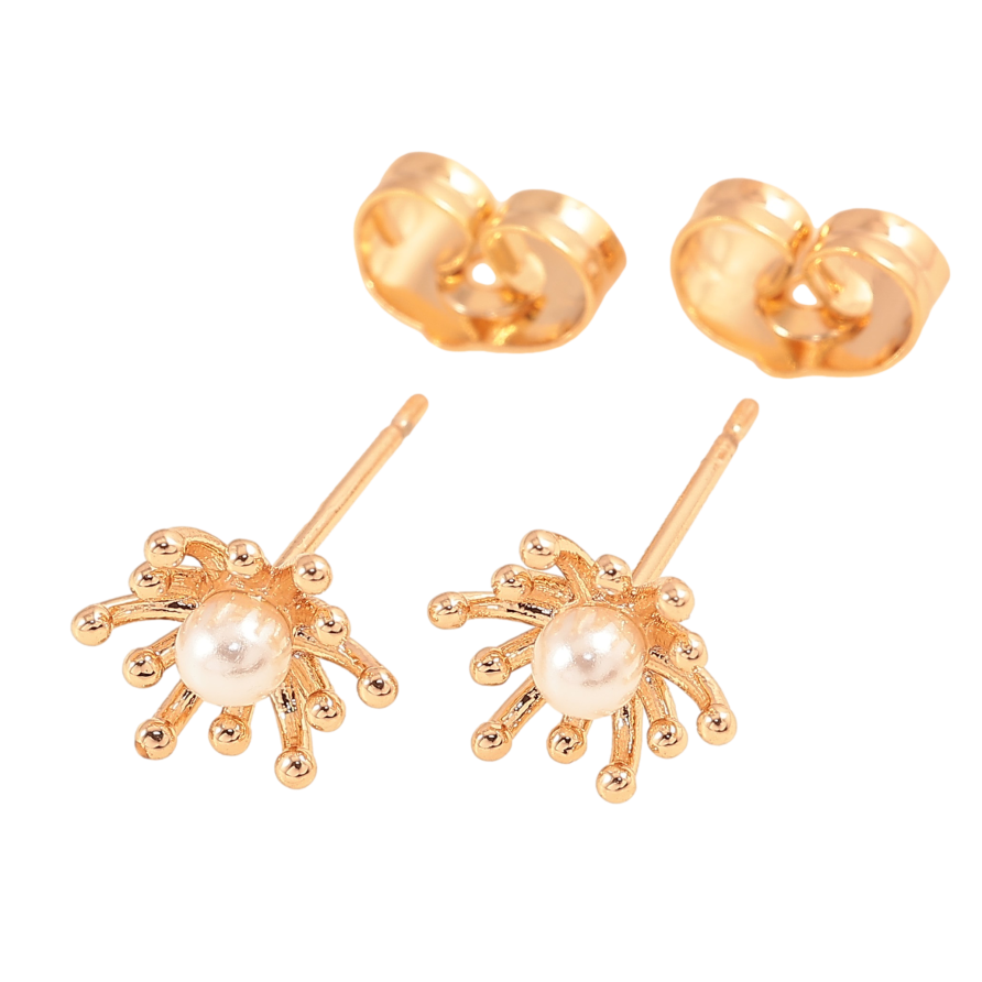 Сережки Xuping колір Позолота 18К пусети "Декоративні квіточки із перлинами" фото №1