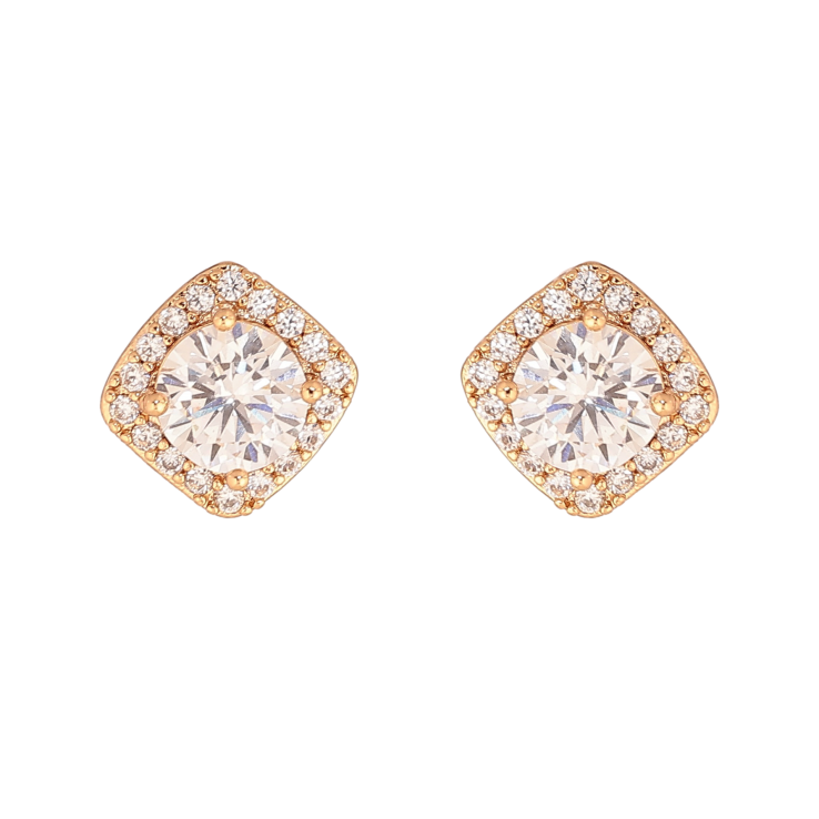 Серьги Xuping цвет Позолота 18К пусеты "Кристаллы в обрамлении" фото №5