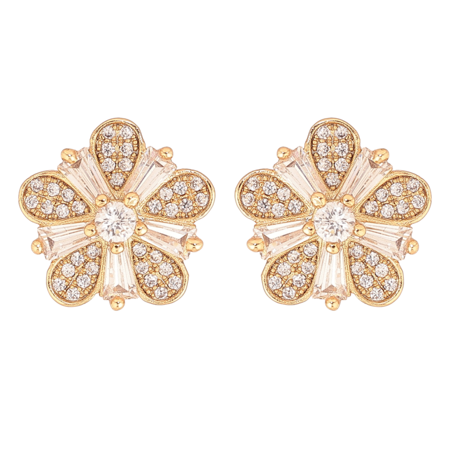 Серьги Xuping цвет Позолота 18К пусеты "Кристальные цветочки" фото №1