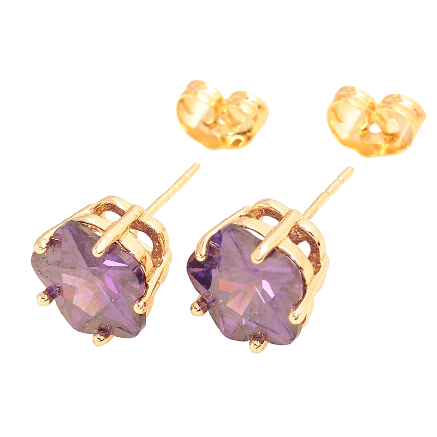 Сережки Xuping колір Позолота 18К пусети "Бузкові кристальні квіточки" фото №1