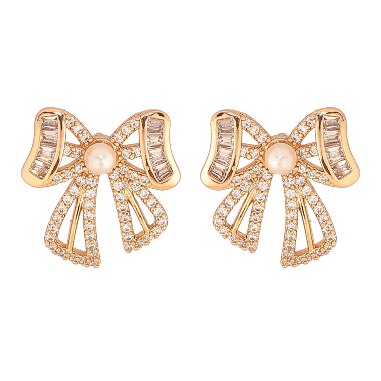 Серьги Xuping цвет Позолота 18К пусеты "Банты с жемчужинами и кристаллами" фото №2 Серьги Xuping цвет Позолота 18К пусеты "Банты с жемчужинами и кристаллами" фото №2