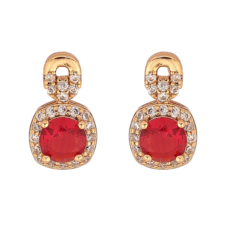 Серьги Xuping цвет Позолота 18К пусеты "Узор с красными кристаллами" фото №1