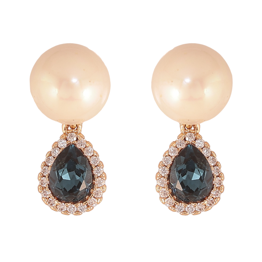 Серьги Xuping цвет Позолота 18К пусеты "Жемчужины с синими кристальными капельками" фото №1