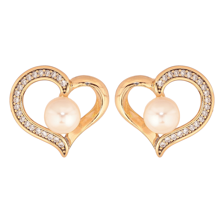 Сережки Xuping колір Позолота 18К пусети "Сердечка з кристалами і перлинами" фото №11