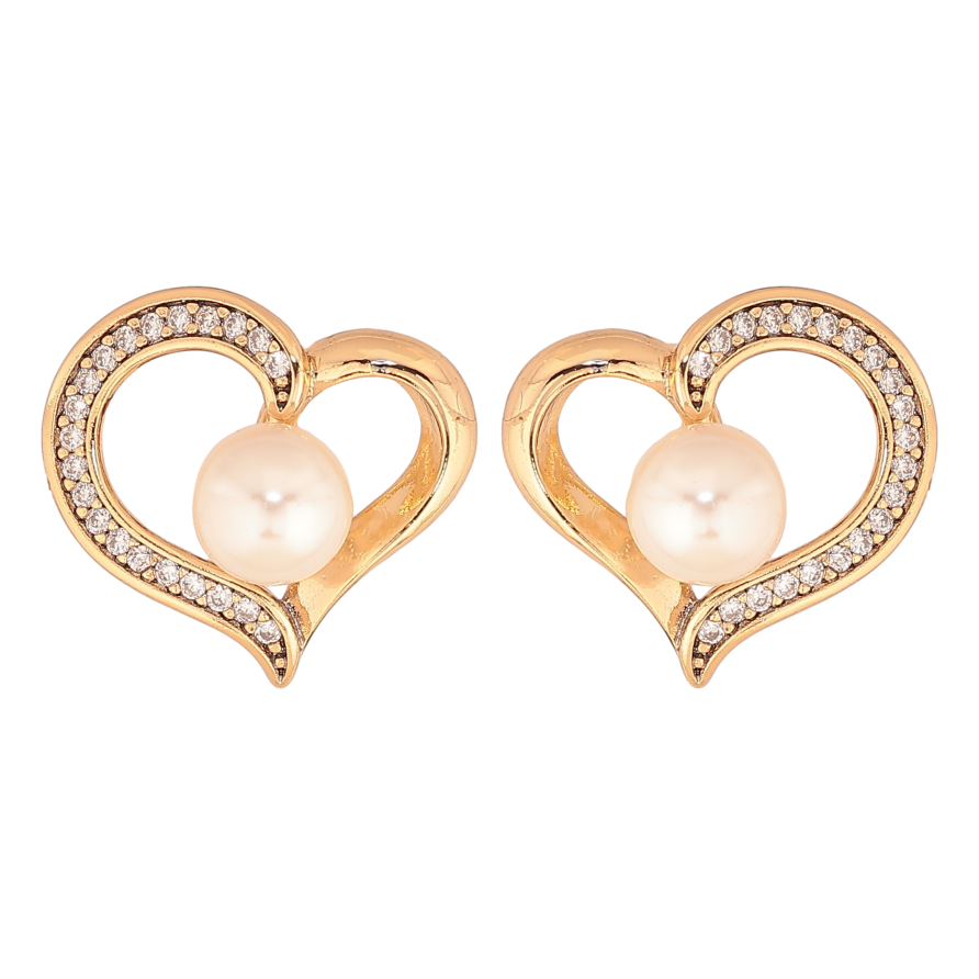Сережки Xuping колір Позолота 18К пусети "Сердечка з кристалами і перлинами" фото №1 Сережки Xuping колір Позолота 18К пусети "Сердечка з кристалами і перлинами" фото №1