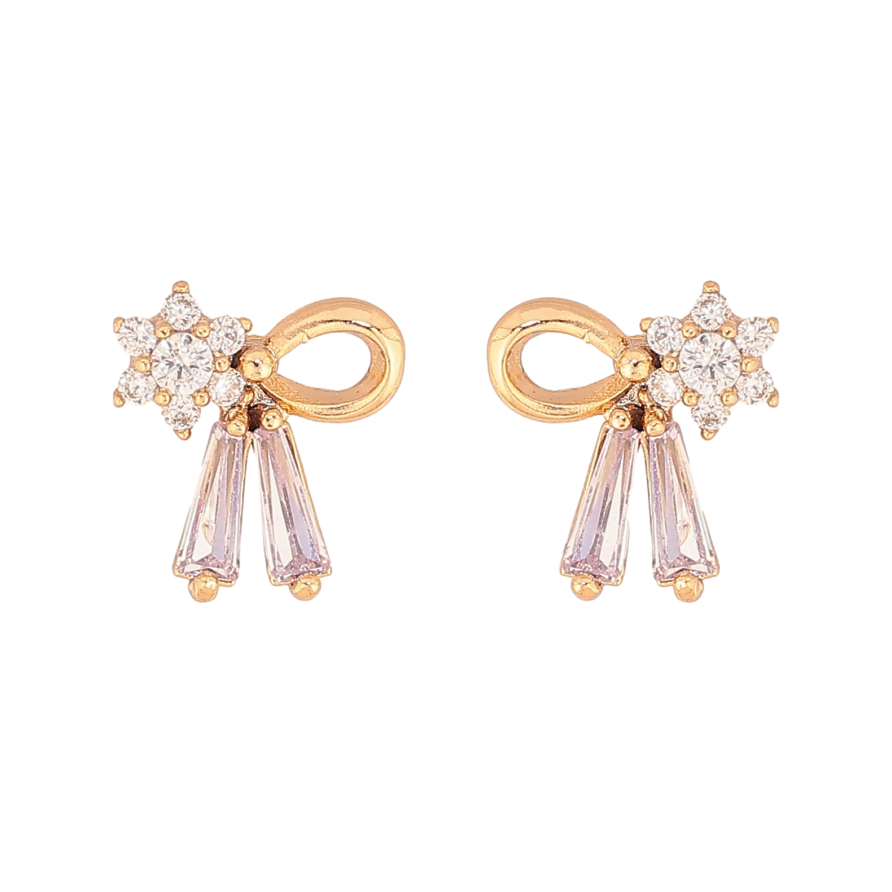 Сережки Xuping колір Позолота 18К пусети "Банти з кристалами" фото №1