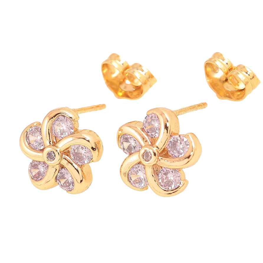 Серьги Xuping цвет Позолота 18К пусеты "Кристальные цветочки" фото №1