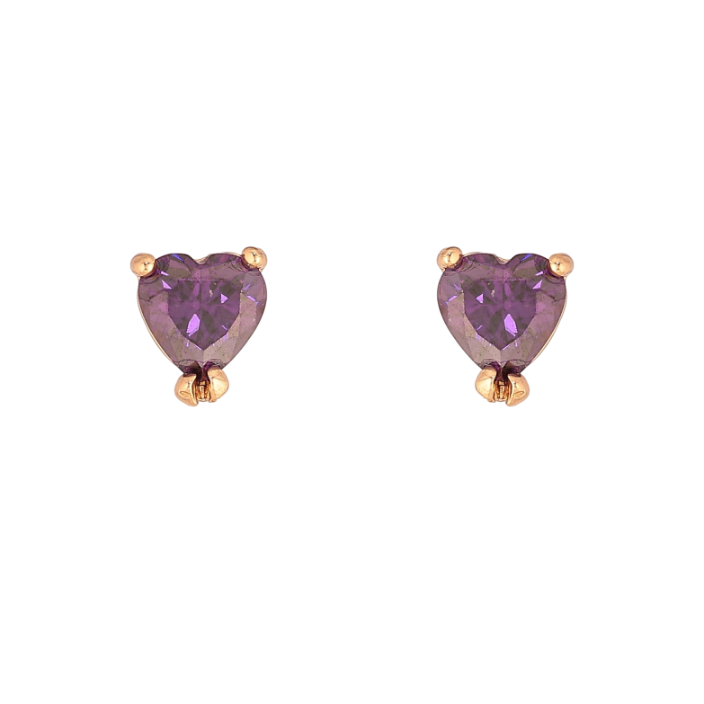 Серьги Xuping цвет Позолота 18К пусеты "Сиреневые кристальные сердечки" фото №1