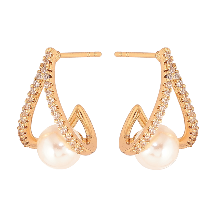 Сережки Xuping колір Позолота 18К пусети "Візерунок з перлинами та кристалами" фото №11 Сережки Xuping колір Позолота 18К пусети "Візерунок з перлинами та кристалами" фото №11