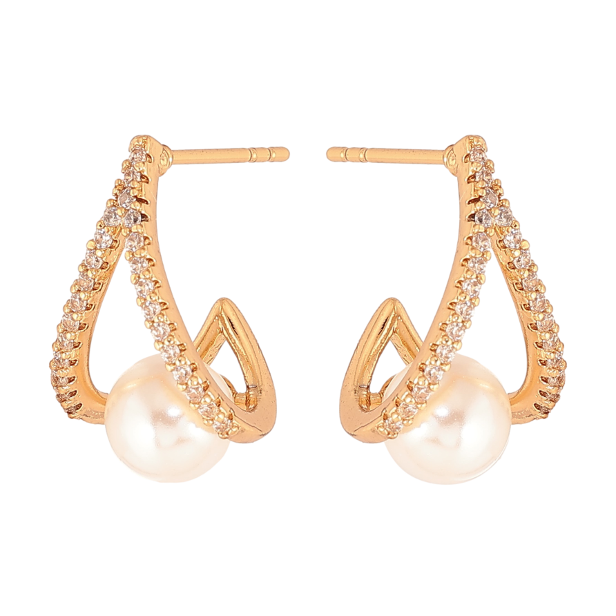 Серьги Xuping цвет Позолота 18К пусеты "Узор с жемчужинами и кристаллами" фото №1 Серьги Xuping цвет Позолота 18К пусеты "Узор с жемчужинами и кристаллами" фото №1