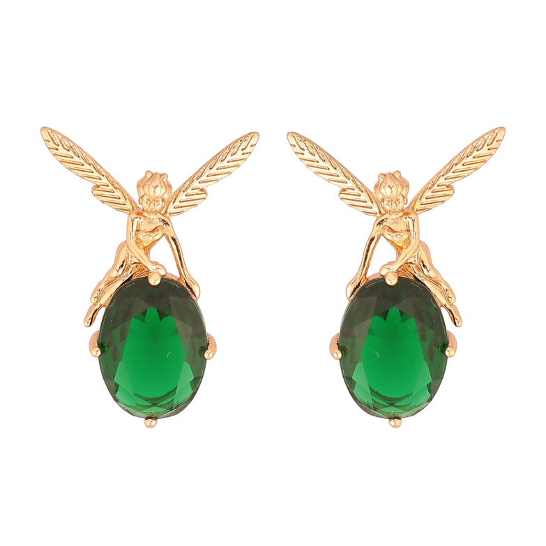 Сережки Xuping колір Позолота 18К пусети "Феї на зелених кристалах" фото №1