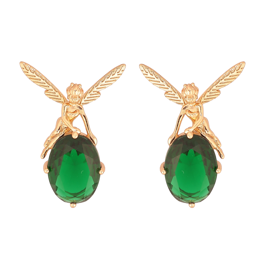 Сережки Xuping колір Позолота 18К пусети "Феї на зелених кристалах" фото №1