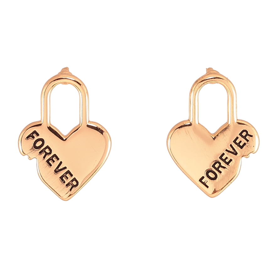 Серьги Xuping цвет Позолота 18К пусеты "Сердечки-замочки с надписью Forever" фото №1
