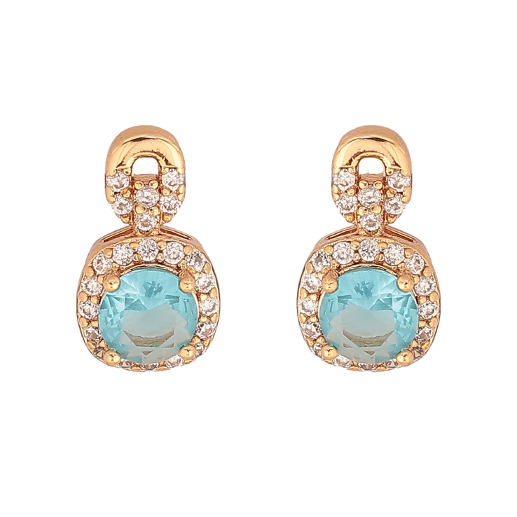 Серьги Xuping цвет Позолота 18К пусеты "Узор с голубыми кристаллами" фото №3