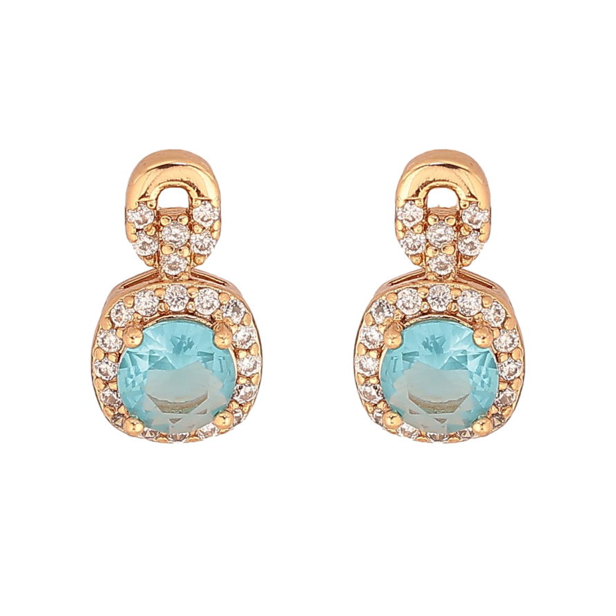 Сережки Xuping колір Позолота 18К пусети "Візерунок з блакитними кристалами" фото №1