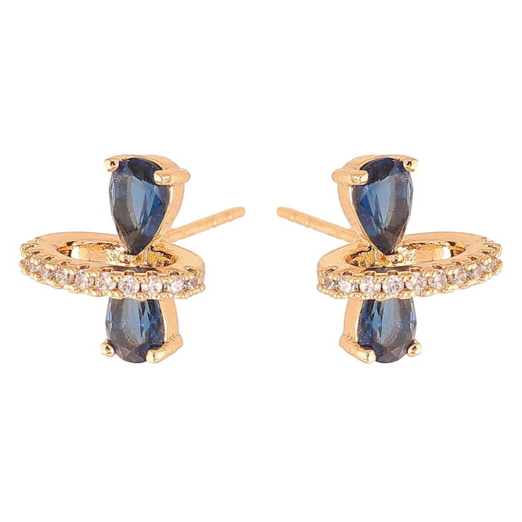 Серьги Xuping цвет Позолота 18К пусеты "Узор с синими кристаллами" фото №25