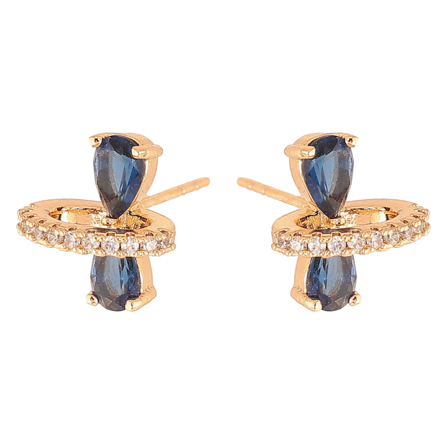 Серьги Xuping цвет Позолота 18К пусеты "Узор с синими кристаллами" фото №1