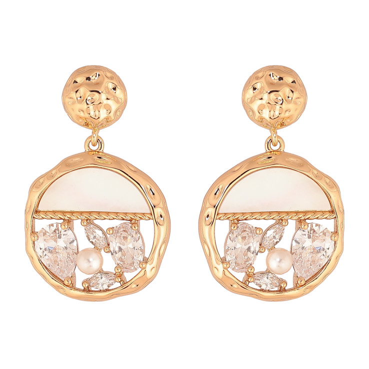 Сережки Xuping колір Позолота 18К пусети "Підвіски з перламутровими вставками та кристалами" фото №13