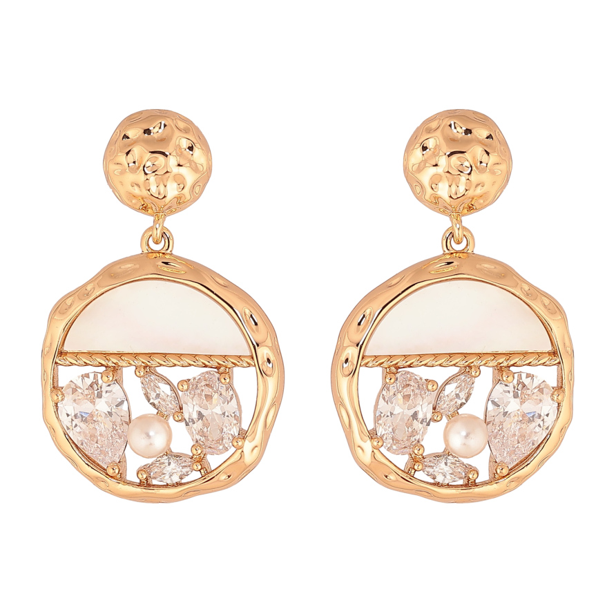 Серьги Xuping цвет Позолота 18К пусеты "Подвески с перламутровыми вставками и кристаллами" фото №1