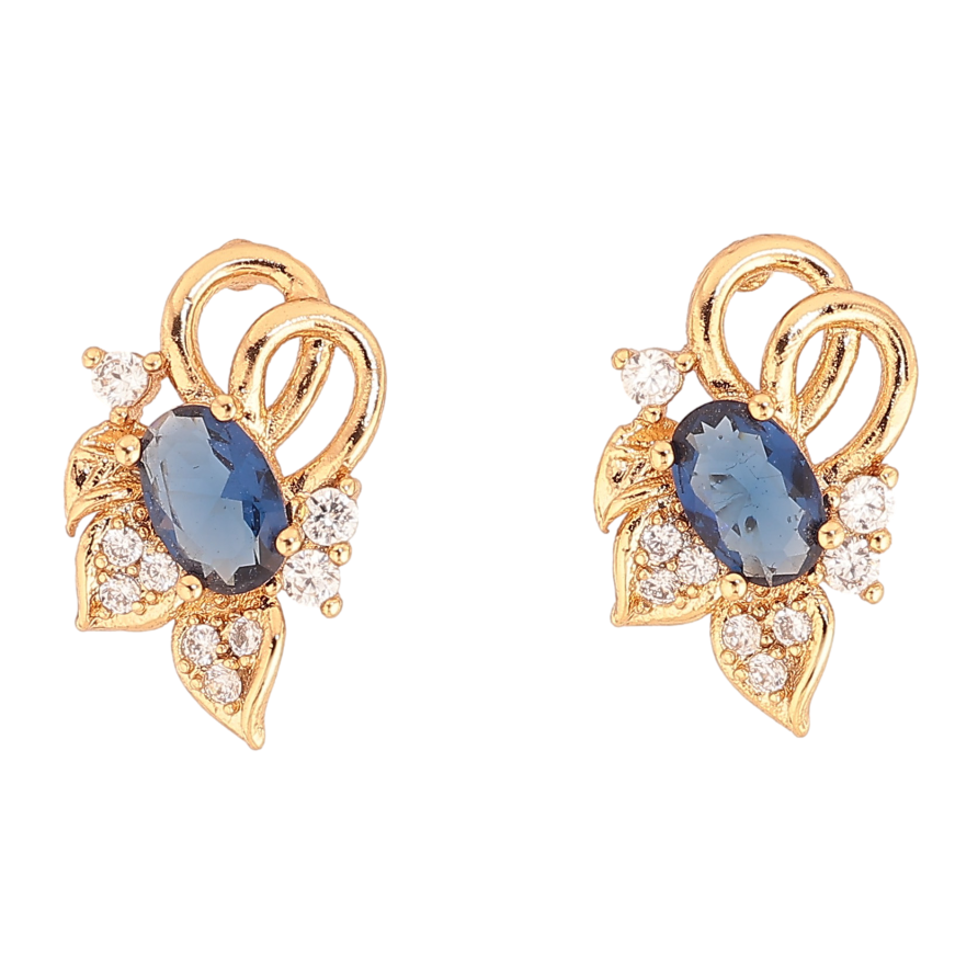 Серьги Xuping цвет Позолота 18К пусеты "Узор с синими кристаллами" фото №1
