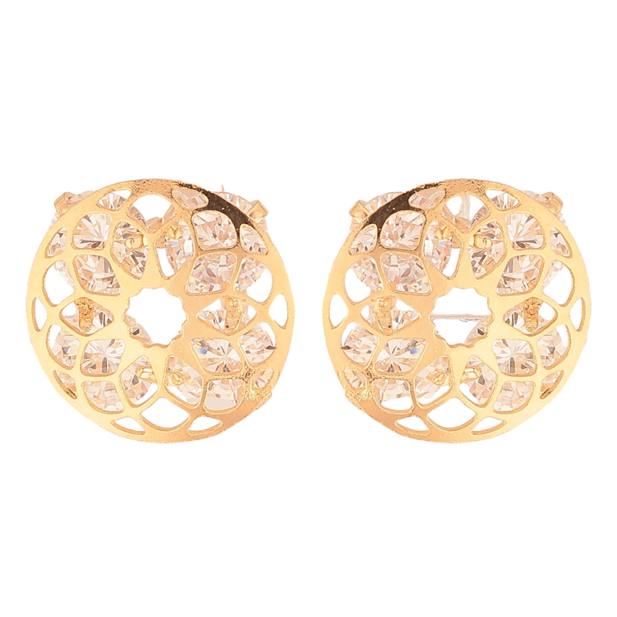 Сережки Xuping колір Позолота 18K пусети "Чотири кристали з різьбленою накладкою" фото №1