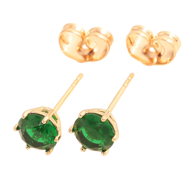 Серьги Xuping цвет Позолота 18К пусеты "Зеленые кристаллы в 6-ти крапановой оправе" ø 6мм фото №3