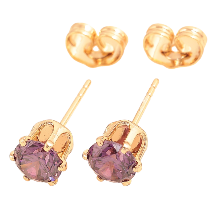 Серьги Xuping цвет Позолота 18К пусеты "Сиреневые кристаллы в 6-ти крапановой оправе" ø 6мм фото №9