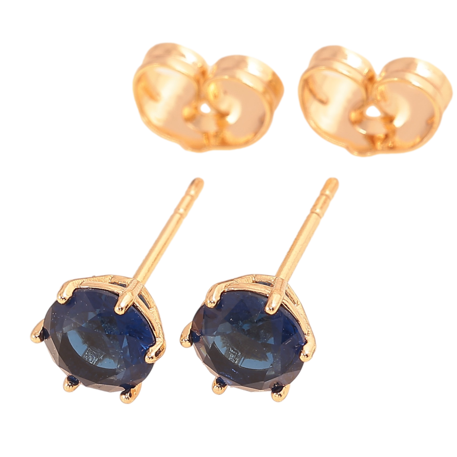 Сережки Xuping колір Позолота 18К пусети "Сині кристали в 6-ти крапановій оправі" ø 6мм фото №1