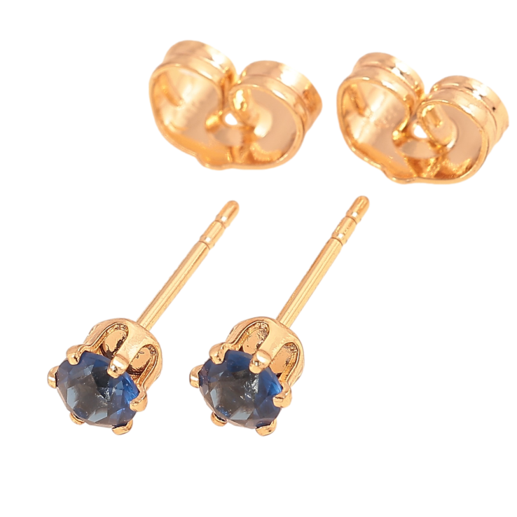 Серьги Xuping цвет Позолота 18К пусеты "Синие кристаллы в 6-ти крапановой оправе" ø 4мм фото №17