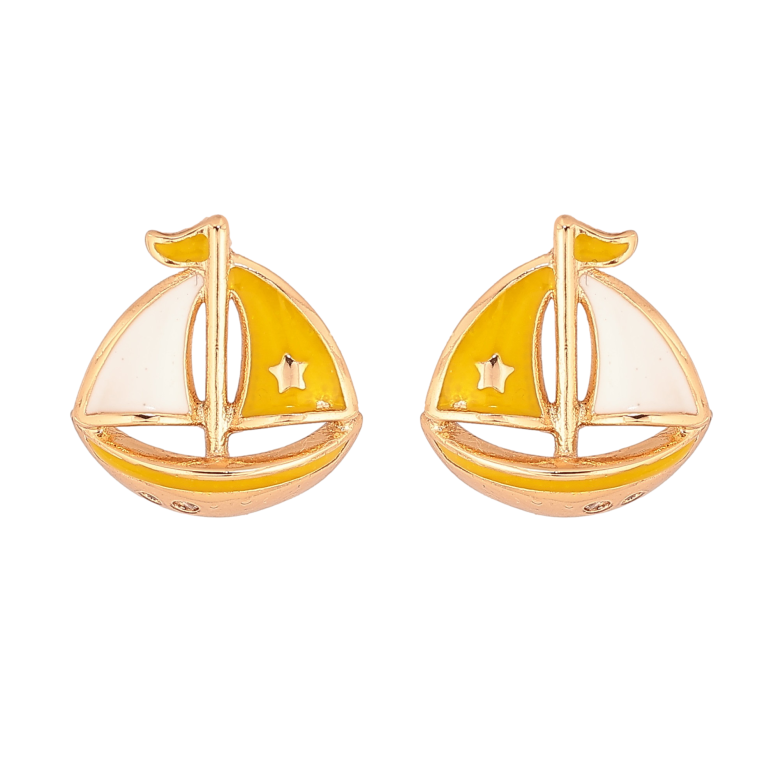 Сережки Xuping колір Позолота 18К пусети "Кораблики з жовто-білою емаллю" фото №1