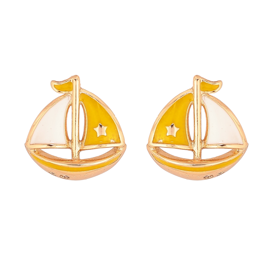 Сережки Xuping колір Позолота 18К пусети "Кораблики з жовто-білою емаллю" фото №1