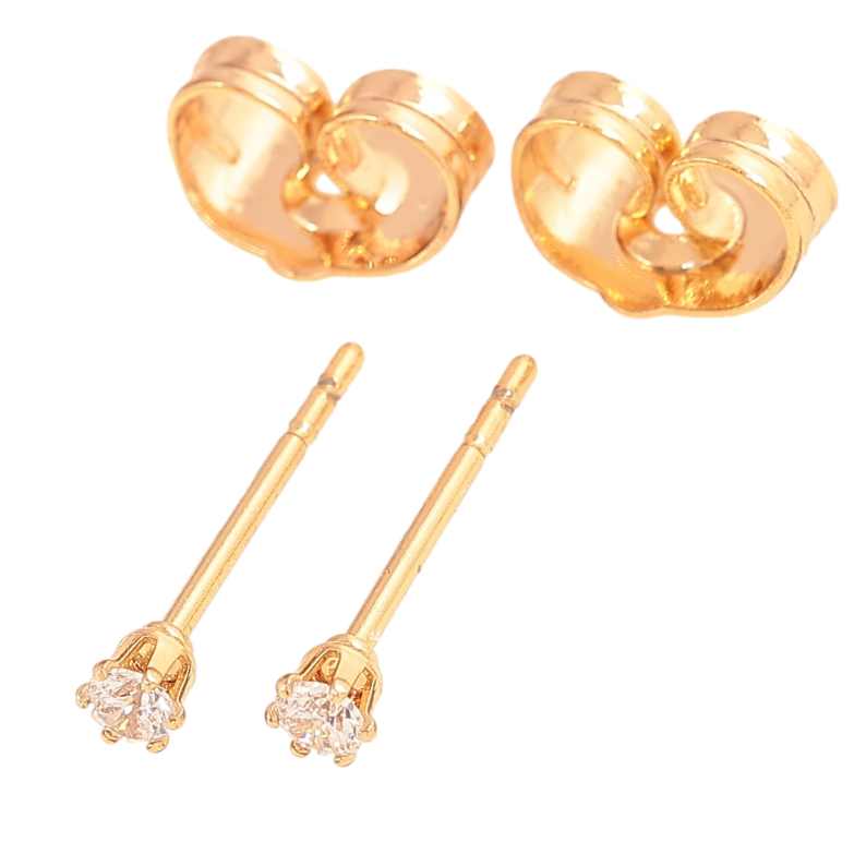 Сережки Xuping колір Позолота 18К пусети "Кристали в 6-ти крапановій оправі" ø 2мм фото №1