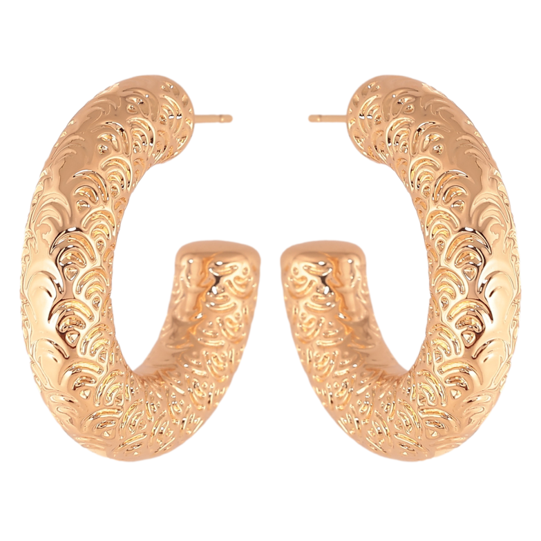 Серьги Xuping цвет Позолота 18К пусеты "Объемные дуги с узором" фото №4
