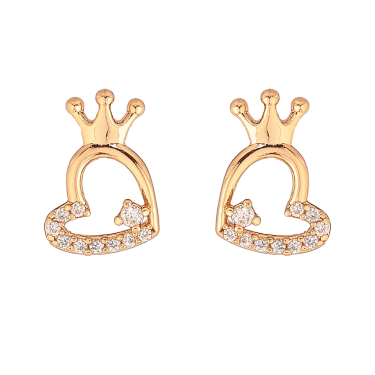 Серьги Xuping цвет Позолота 18К пусеты "Сердечки с короной" фото №3