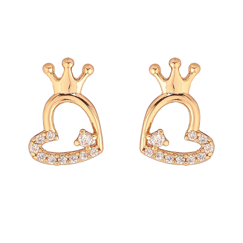 Серьги Xuping цвет Позолота 18К пусеты "Сердечки с короной" фото №1